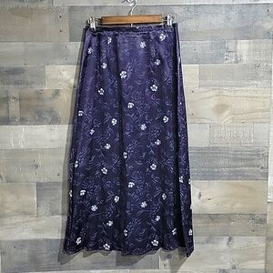 Vintage 90s Navy Floral Maxi Skirt - Size 10